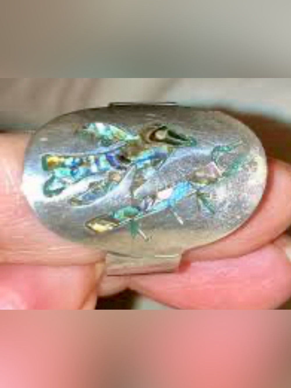 Handcrafted Silver Saddle Ring w/ Iridescent Abalone Bird Inlay, 1940’s Taxco
